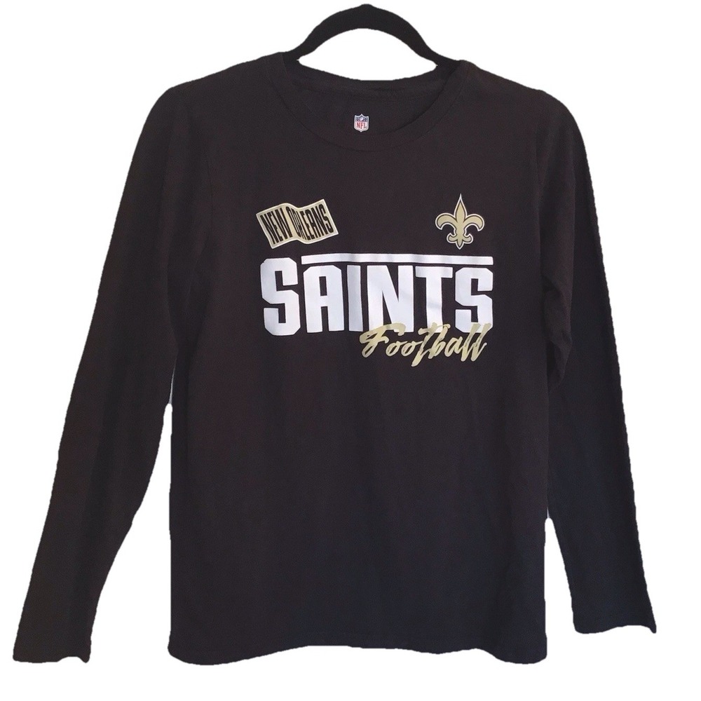 NFL New Orleans Saints Team Apparel Women's Shirt Black Long Logo Sleeve Size L